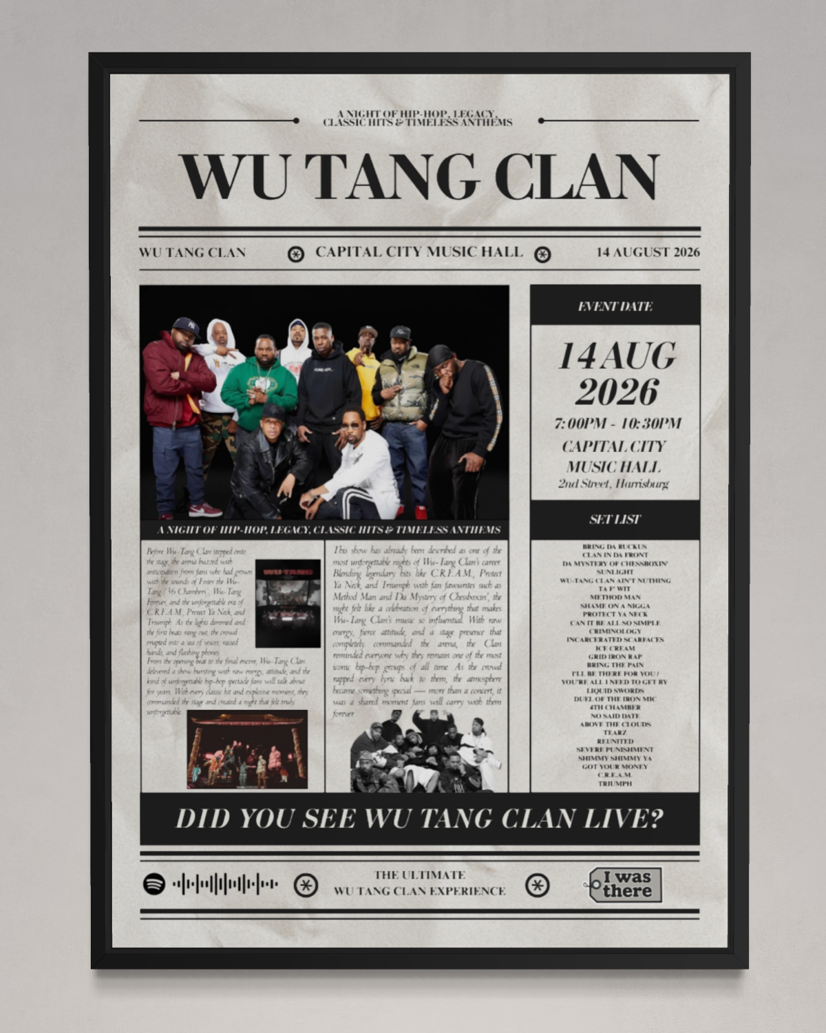 Wu Tang Clan - Personalised Newspaper Style Concert Poster (USA Tour)