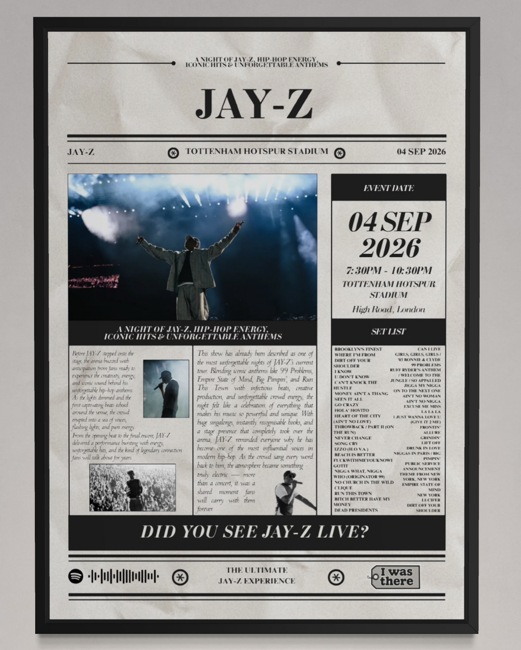 Jay-Z - Personalised Newspaper Style Concert Poster (USA Tour)