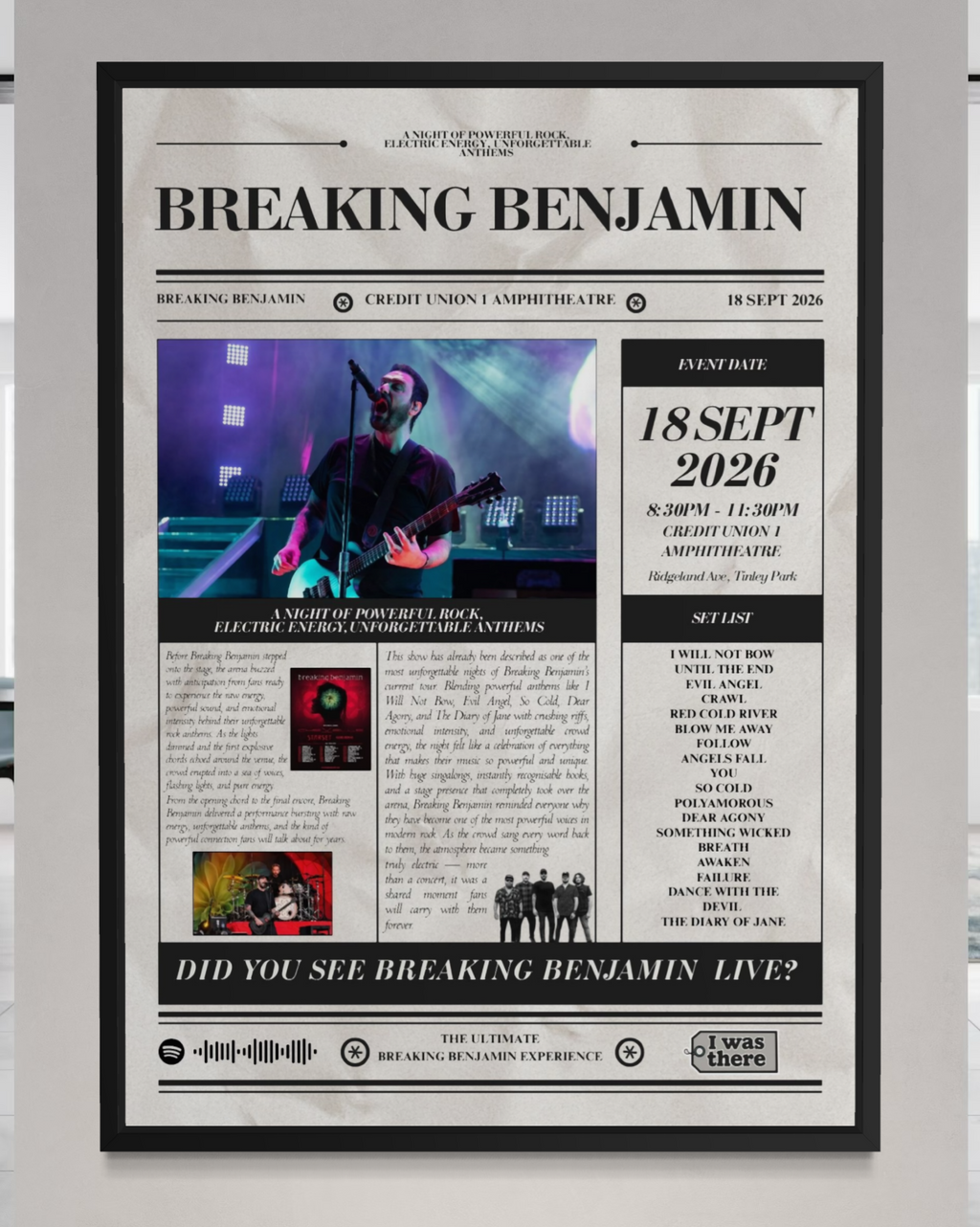 Breaking Benjamin - Personalised Newspaper Style Concert Poster (USA Tour)