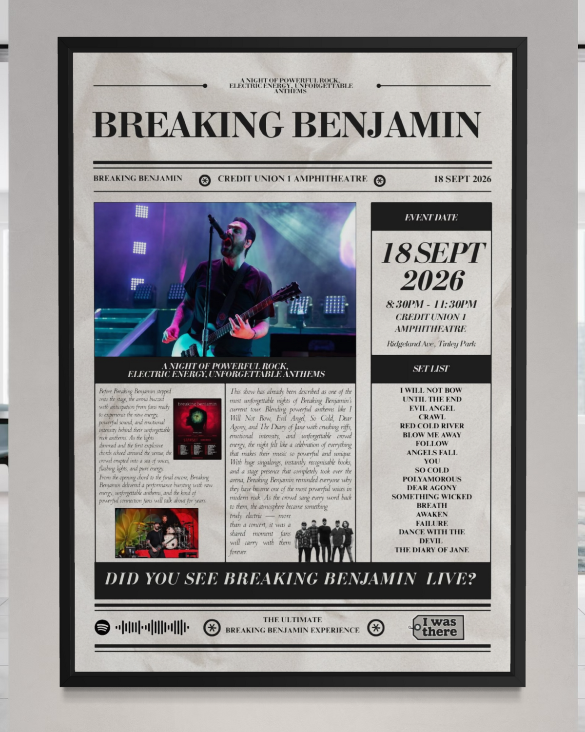 Breaking Benjamin - Personalised Newspaper Style Concert Poster (USA Tour)