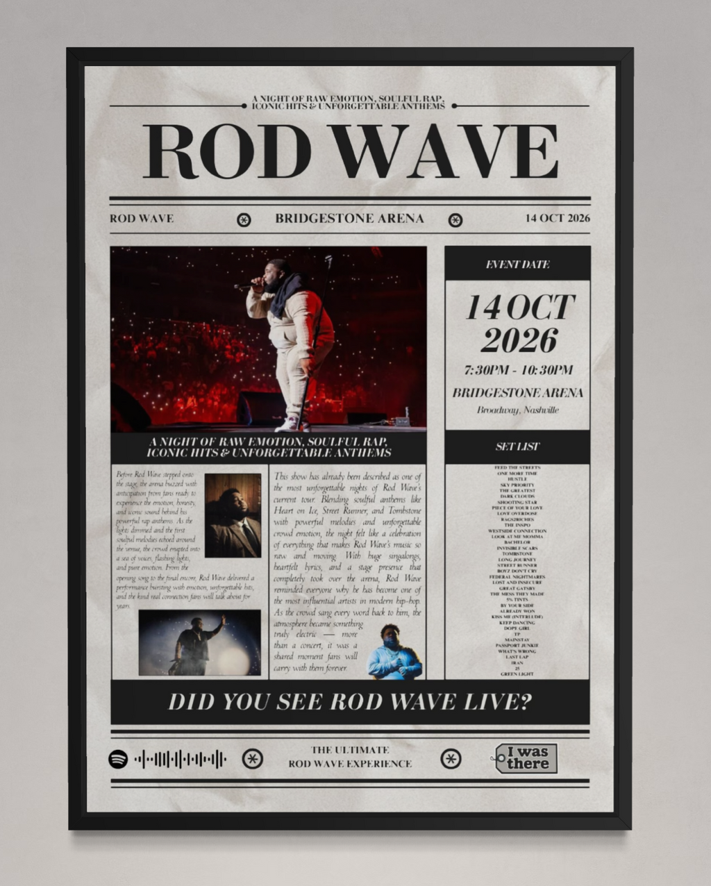 Rod Wave - Personalised Newspaper Style Concert Poster (USA Tour)