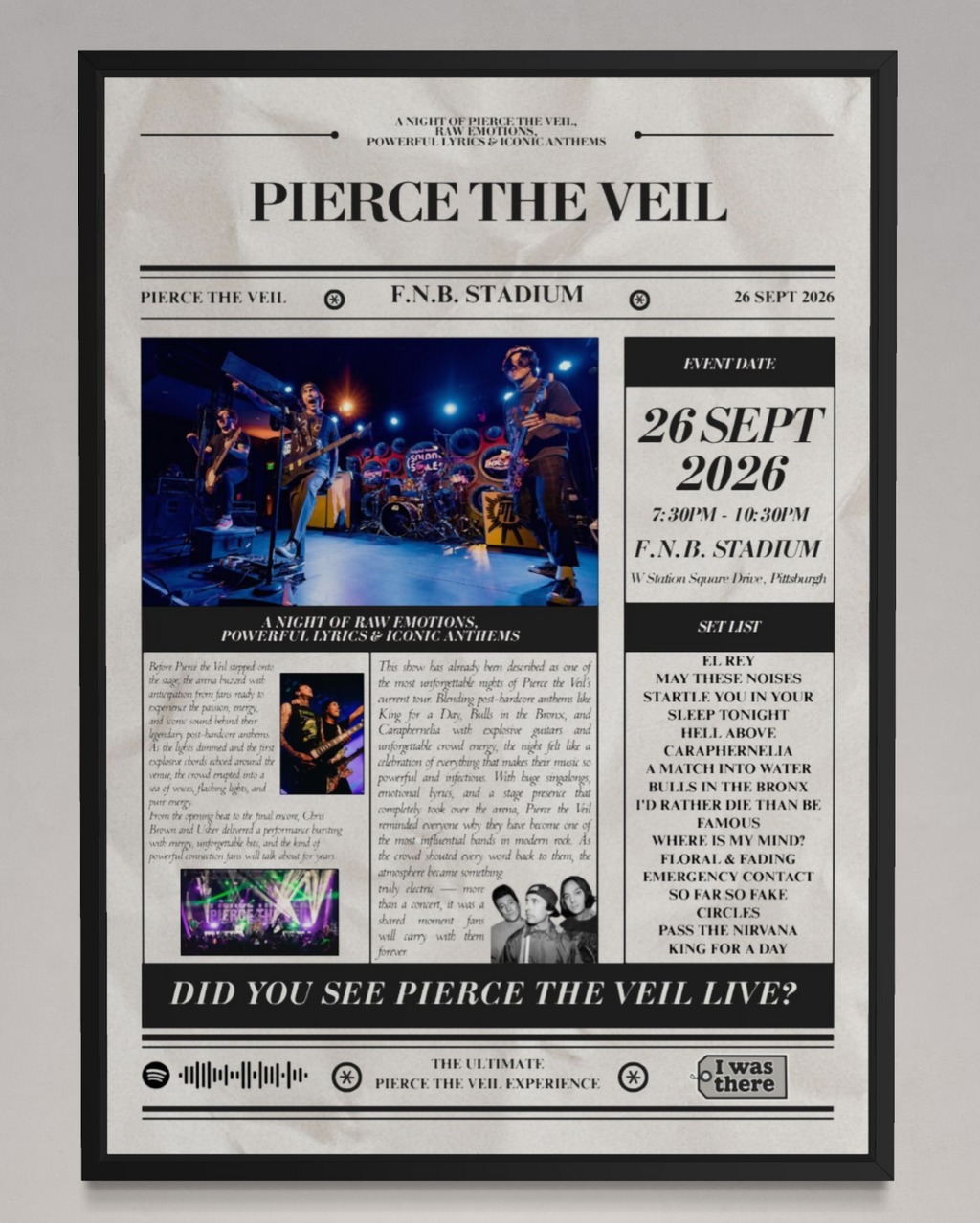 Pierce The Veil - Personalised Newspaper Style Concert Poster (USA Tour)