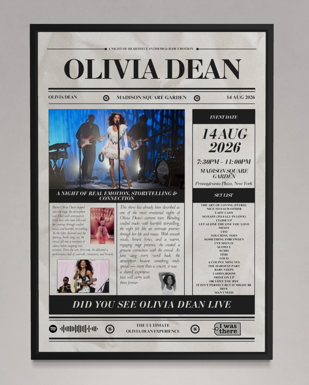 Olivia Dean - Personalised Newspaper Style Concert Poster (USA Tour)