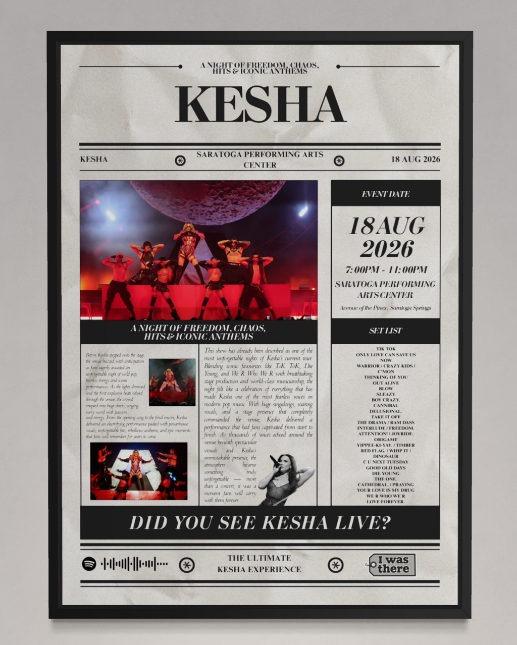 Kesha - Personalised Newspaper Style Concert Poster (USA Tour)