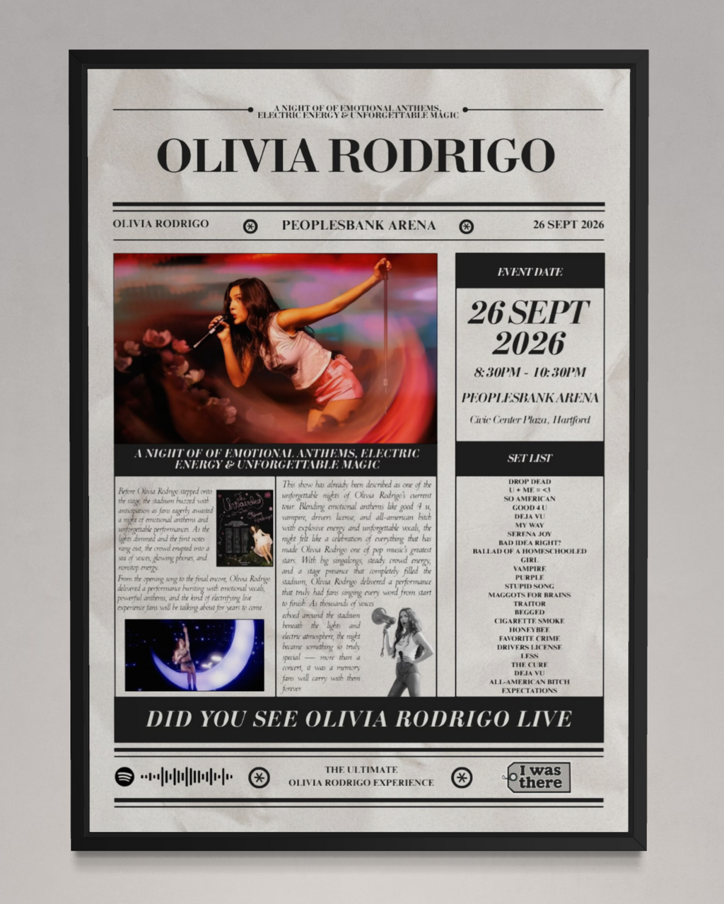 Olivia Rodrigo - Personalised Newspaper Style Concert Poster (USA Tour)