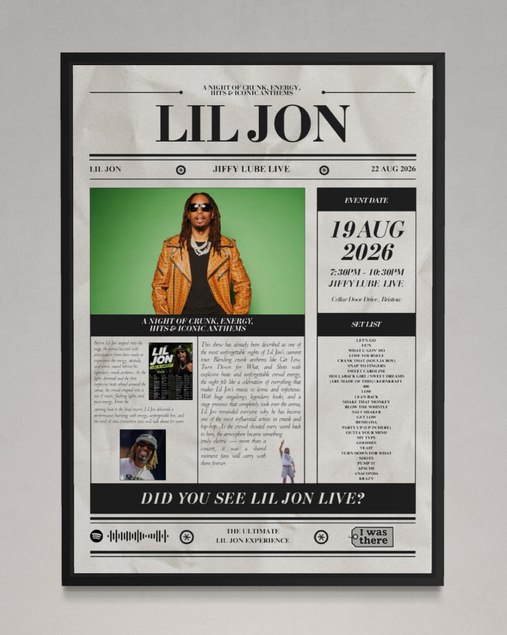 Lil Jon - Personalised Newspaper Style Concert Poster (USA Tour)