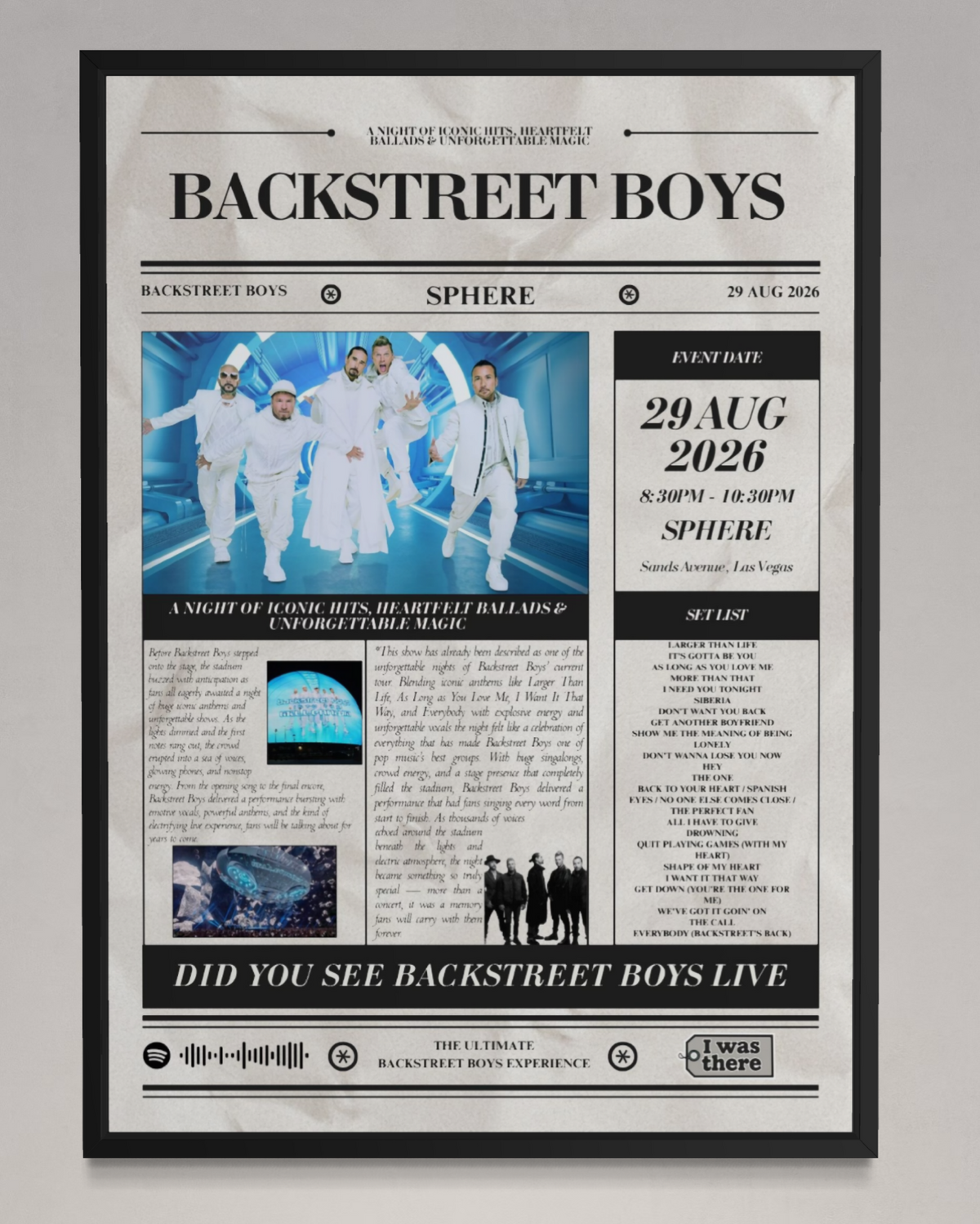 Backstreet Boys - Personalised Newspaper Style Concert Poster (USA Tour)