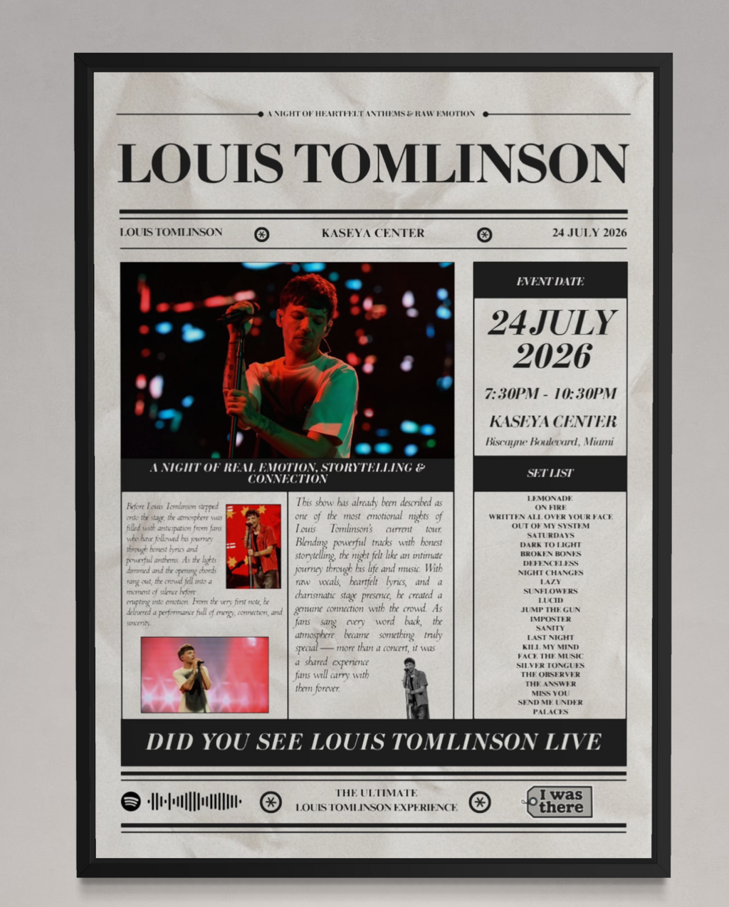 Louis Tomlinson - Personalised Newspaper Style Concert Poster (USA Tour)