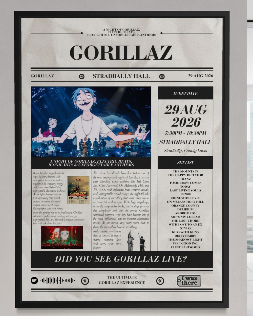 Gorillaz - Personalised Newspaper Style Concert Poster (USA Tour)