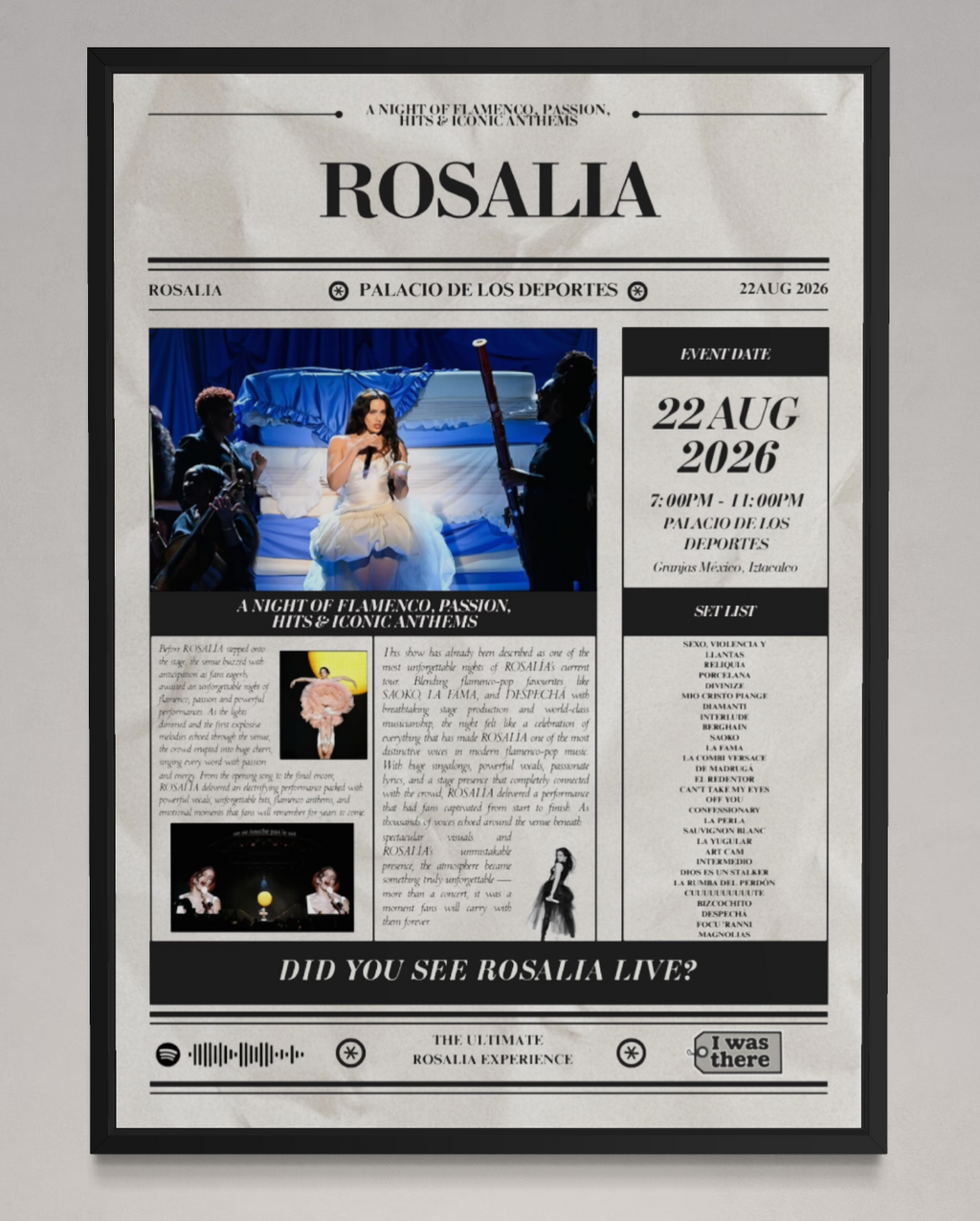 Rosalia - Personalised Newspaper Style Concert Poster (USA Tour)
