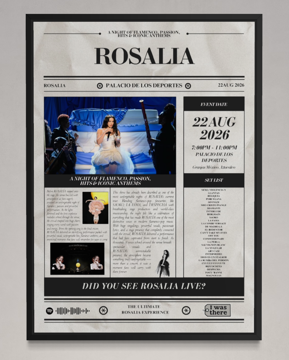Rosalia - Personalised Newspaper Style Concert Poster (USA Tour)