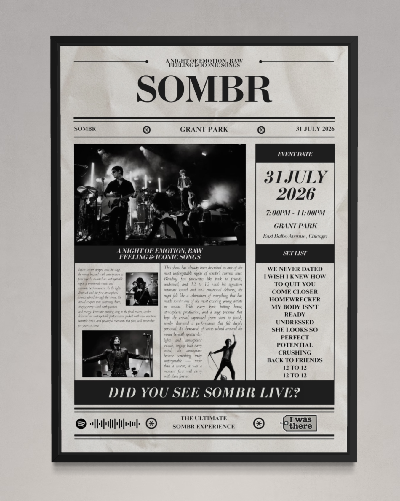 Sombr - Personalised Newspaper Style Concert Poster (USA Tour)