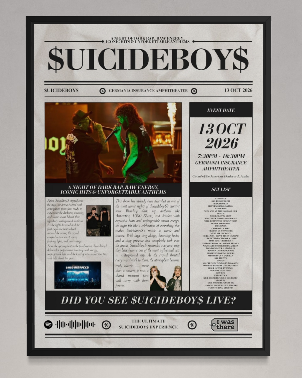 $UICIDEBOY$ - Personalised Newspaper Style Concert Poster (USA Tour)
