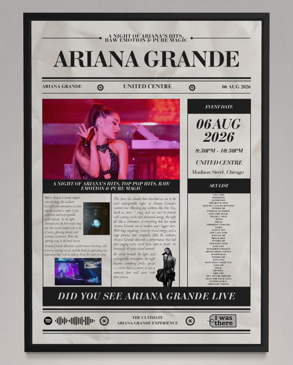Ariana Grande - Personalised Newspaper Style Concert Poster (USA Tour)