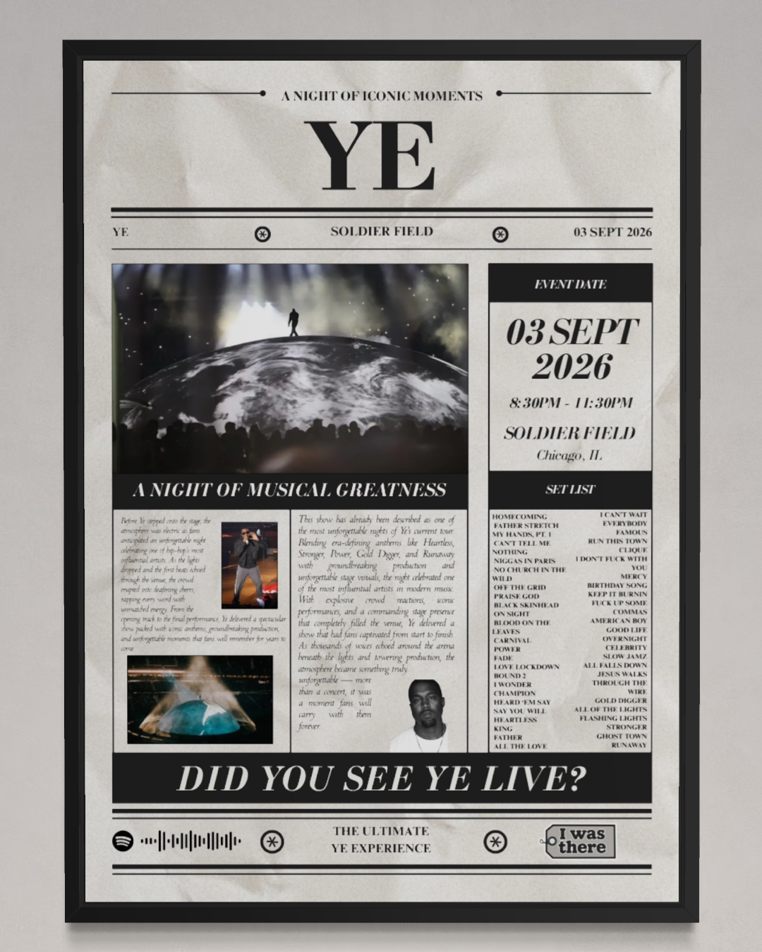Kanye West - Personalised Newspaper Style Concert Poster (USA Tour)