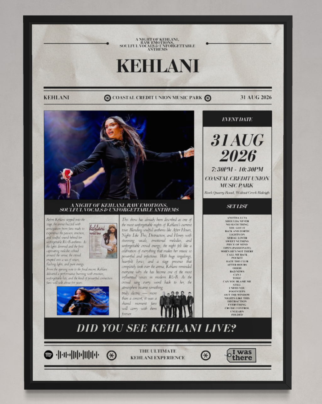 Kehlani - Personalised Newspaper Style Concert Poster (USA Tour)