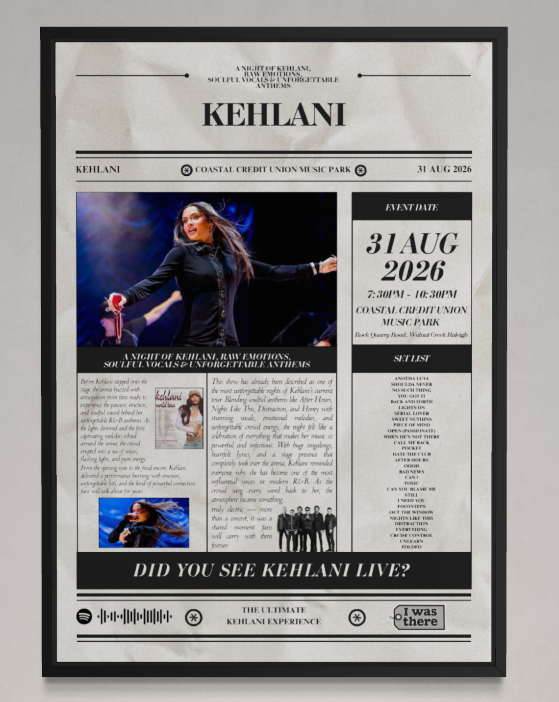 Kehlani - Personalised Newspaper Style Concert Poster (USA Tour)