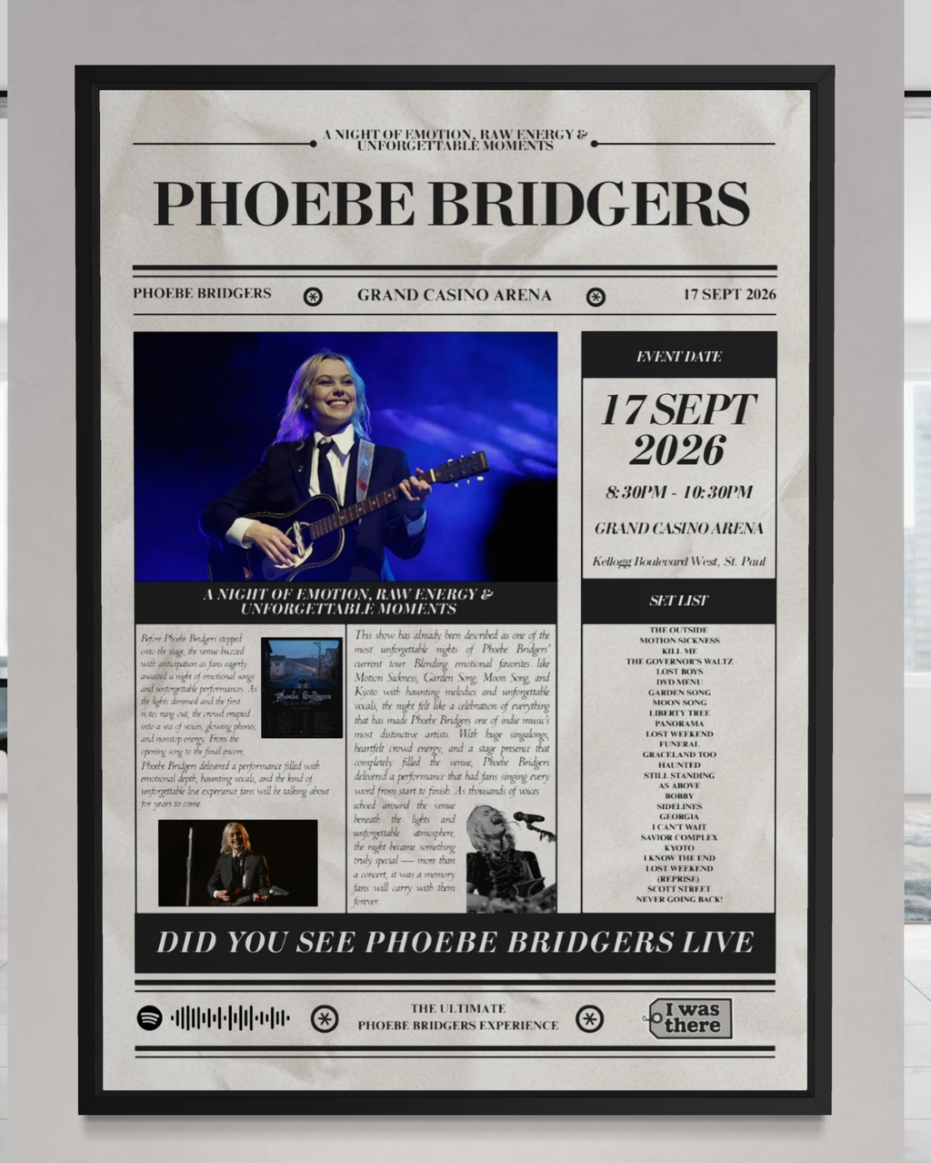 Phoebe Bridgers - Personalised Newspaper Style Concert Poster (USA Tour)