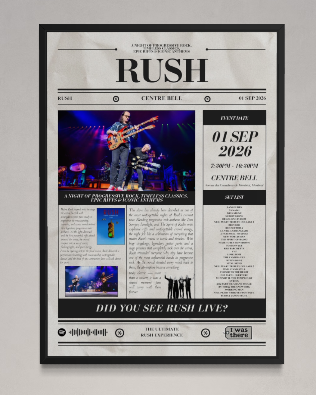 Rush - Personalised Newspaper Style Concert Poster (USA Tour)