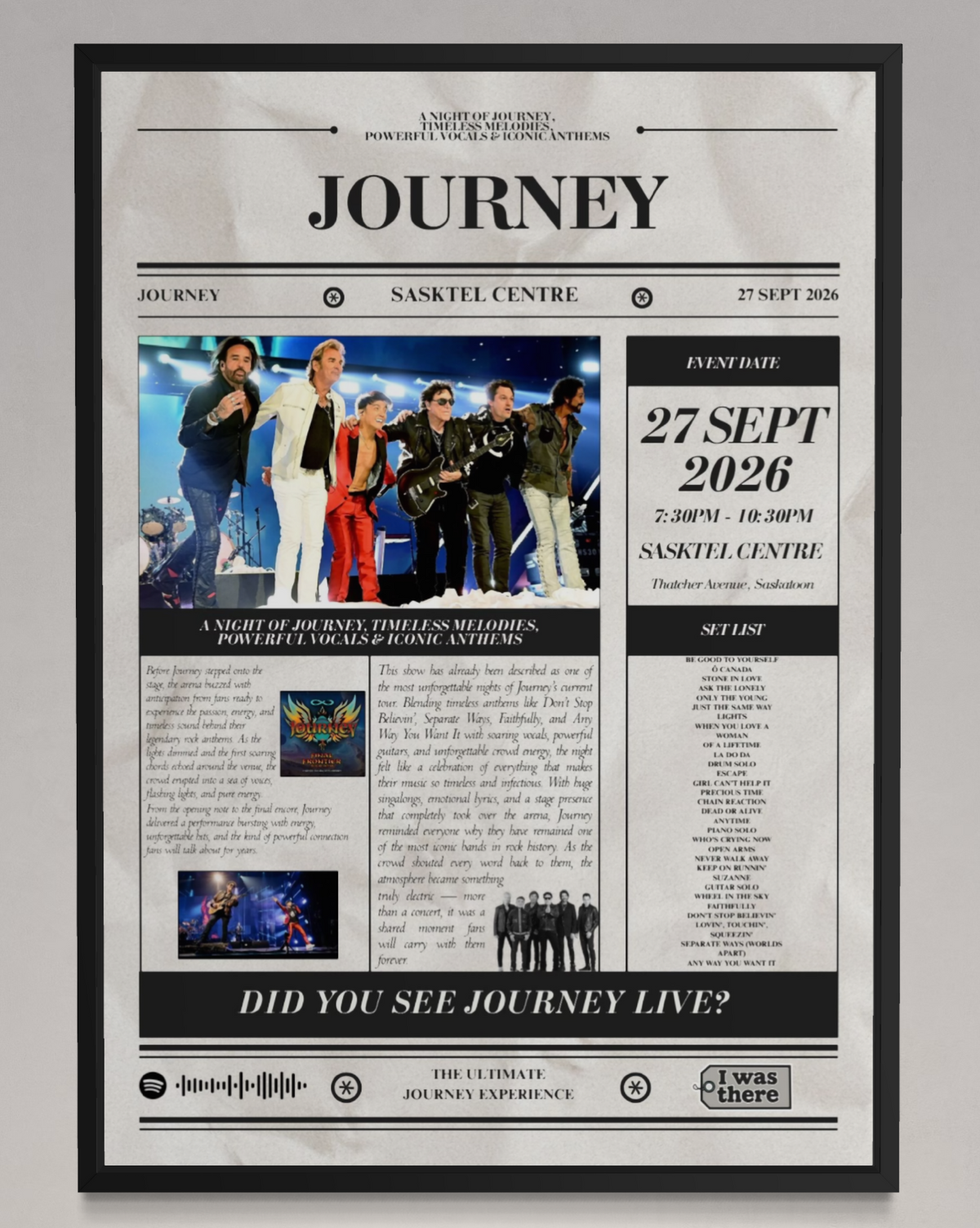 Journey - Personalised Newspaper Style Concert Poster (USA Tour)