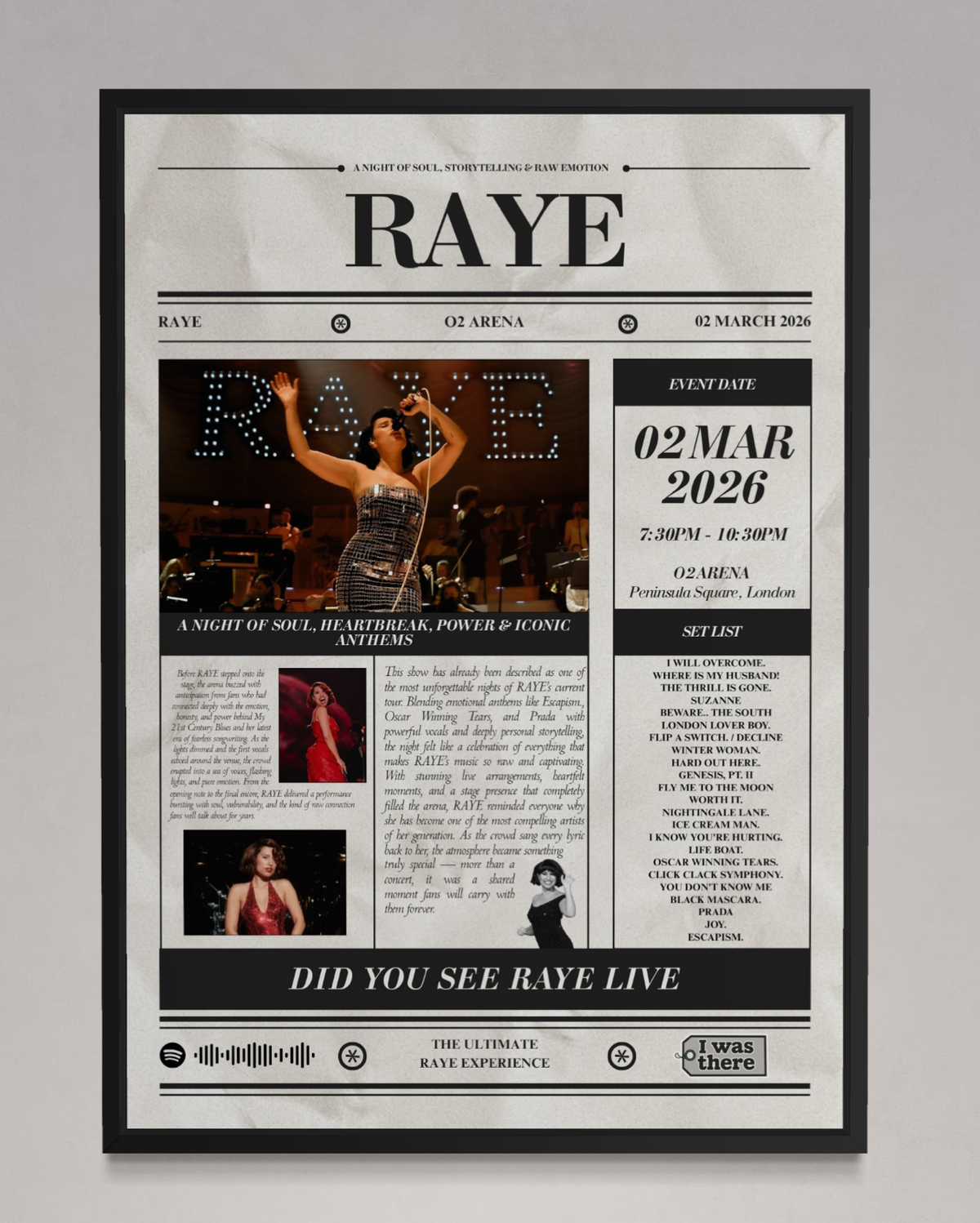 RAYE - Personalised Newspaper Style Concert Poster (USA Tour)