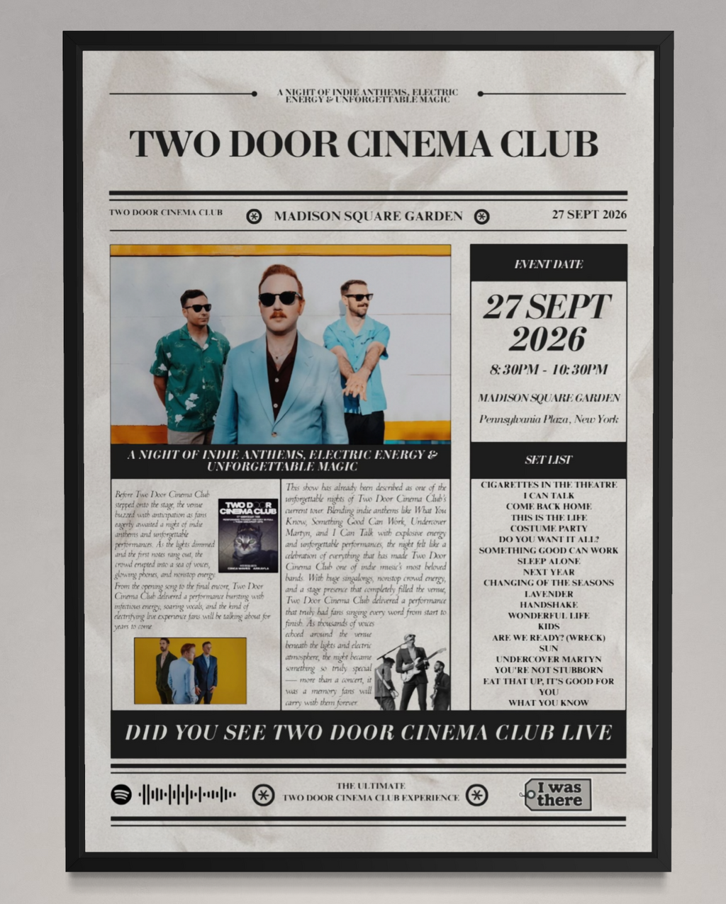 Two Door Cinema Club - Personalised Newspaper Style Concert Poster (USA Tour)