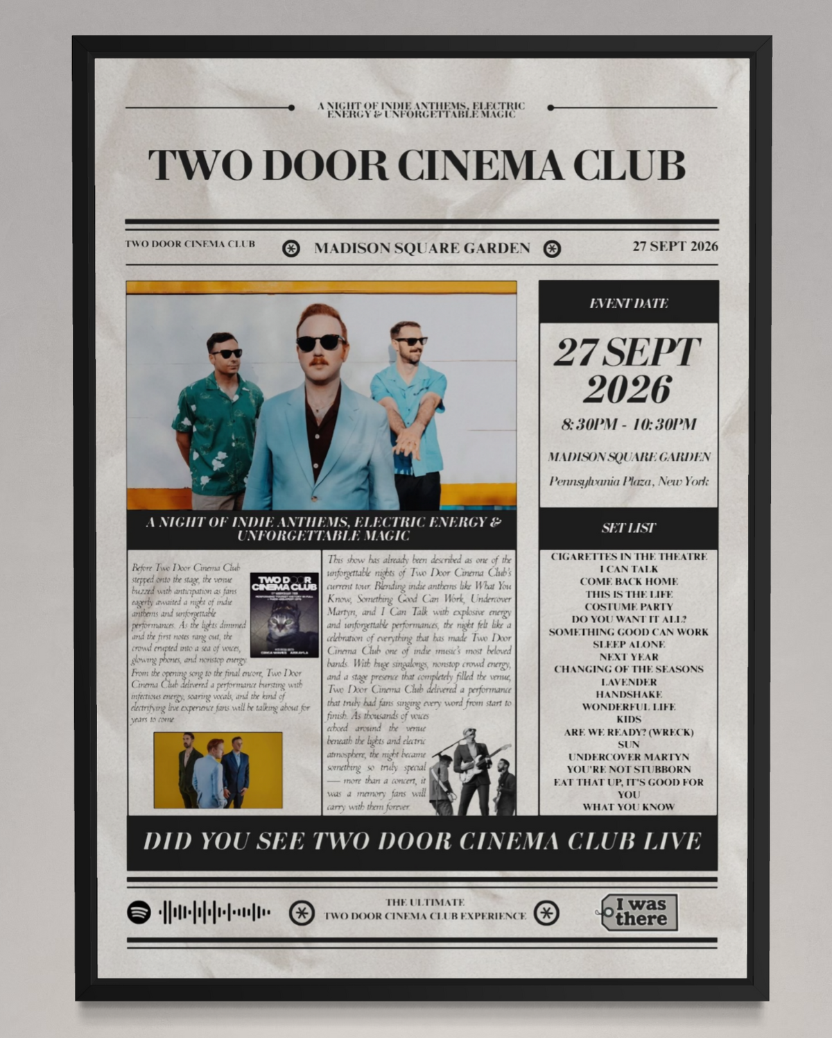 Two Door Cinema Club - Personalised Newspaper Style Concert Poster (USA Tour)