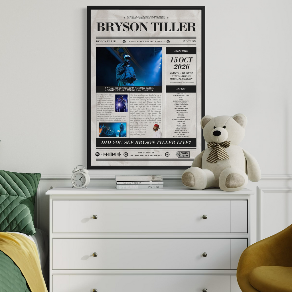Bryson Tiller - Personalised Newspaper Style Concert Poster (USA Tour)