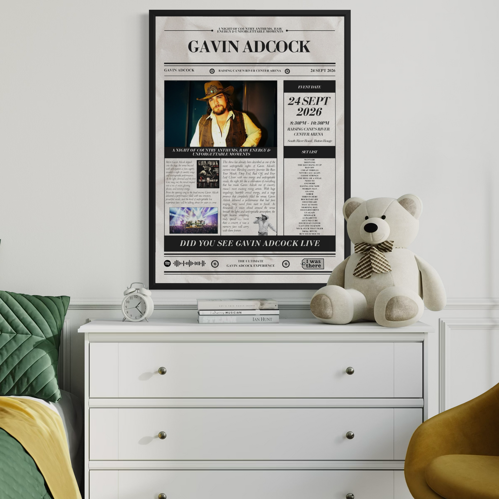 Gavin Adcock - Personalised Newspaper Style Concert Poster (USA Tour)