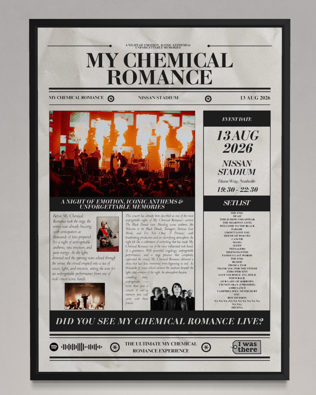 My Chemical Romance - Personalised Newspaper Style Concert Poster (USA Tour)