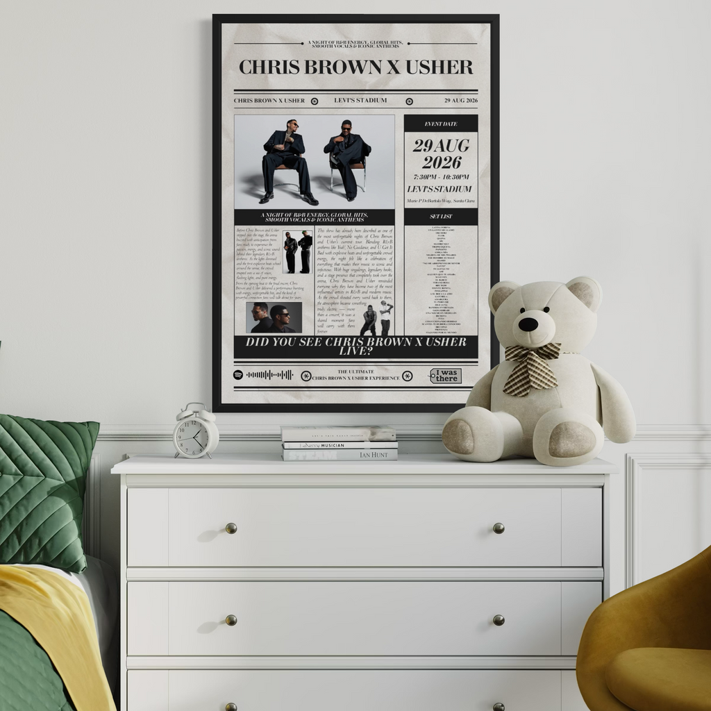 Chris Brown & Usher - Personalised Newspaper Style Concert Poster (USA Tour)
