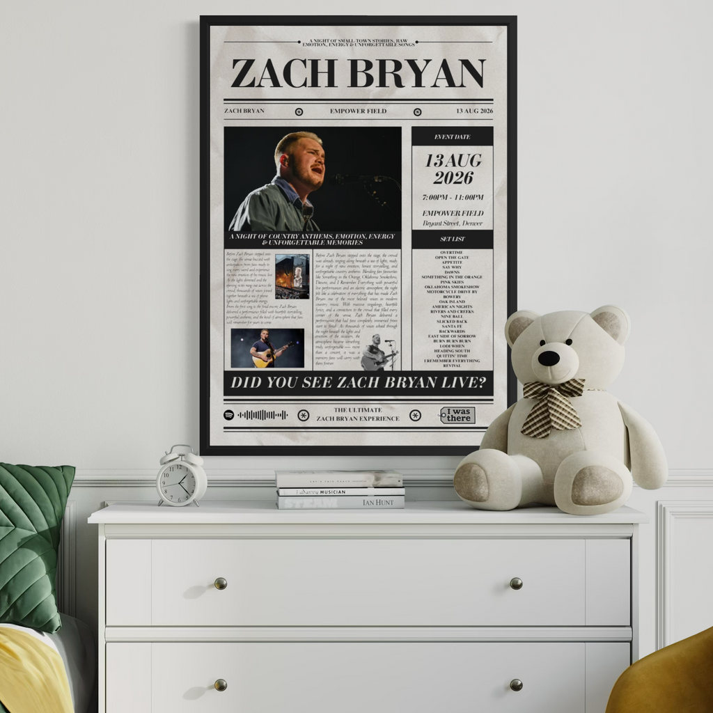 Zach Bryan - Personalised Newspaper Style Concert Poster (USA Tour)
