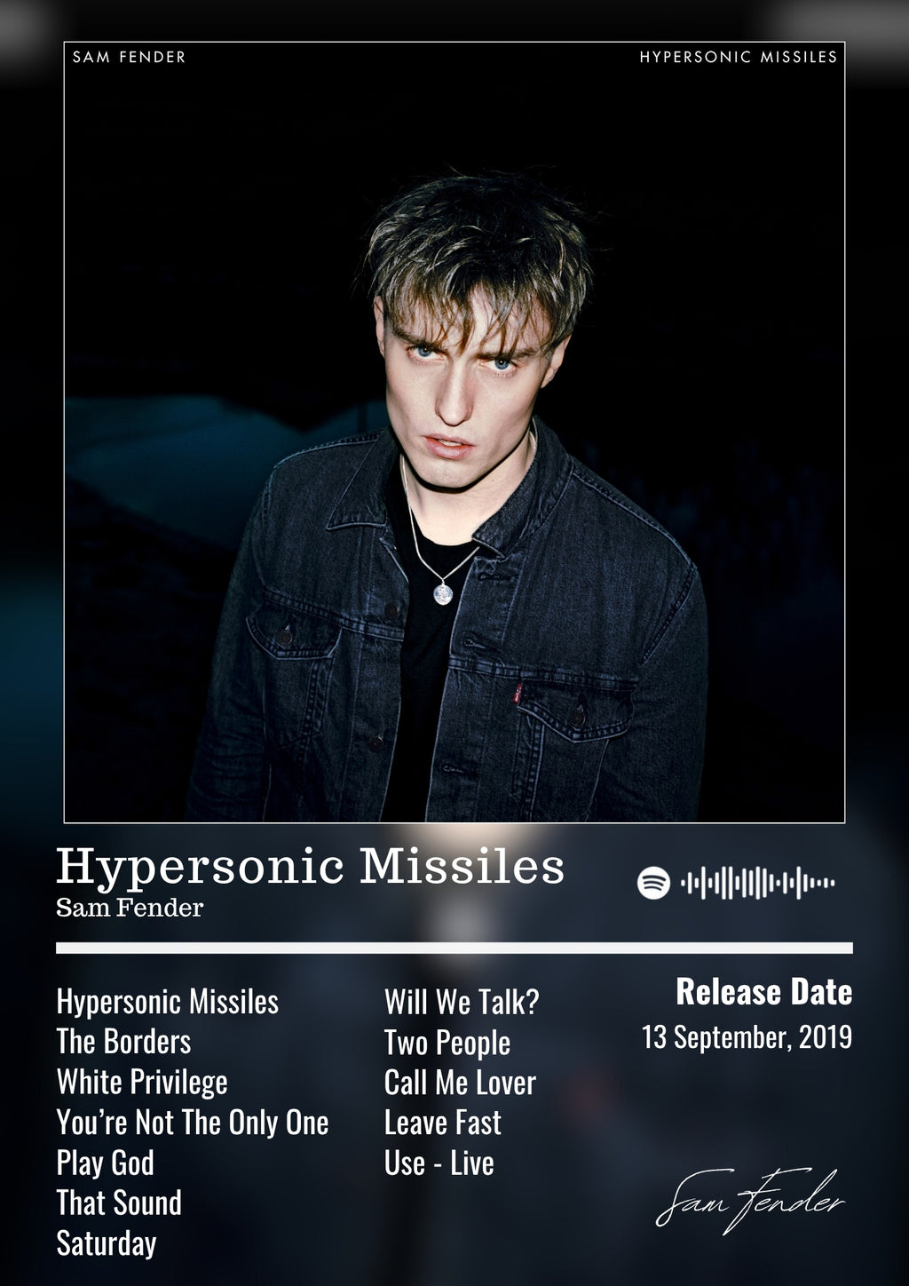 Hypersonic Missiles - Sam Fender Inspired Album Poster - USA