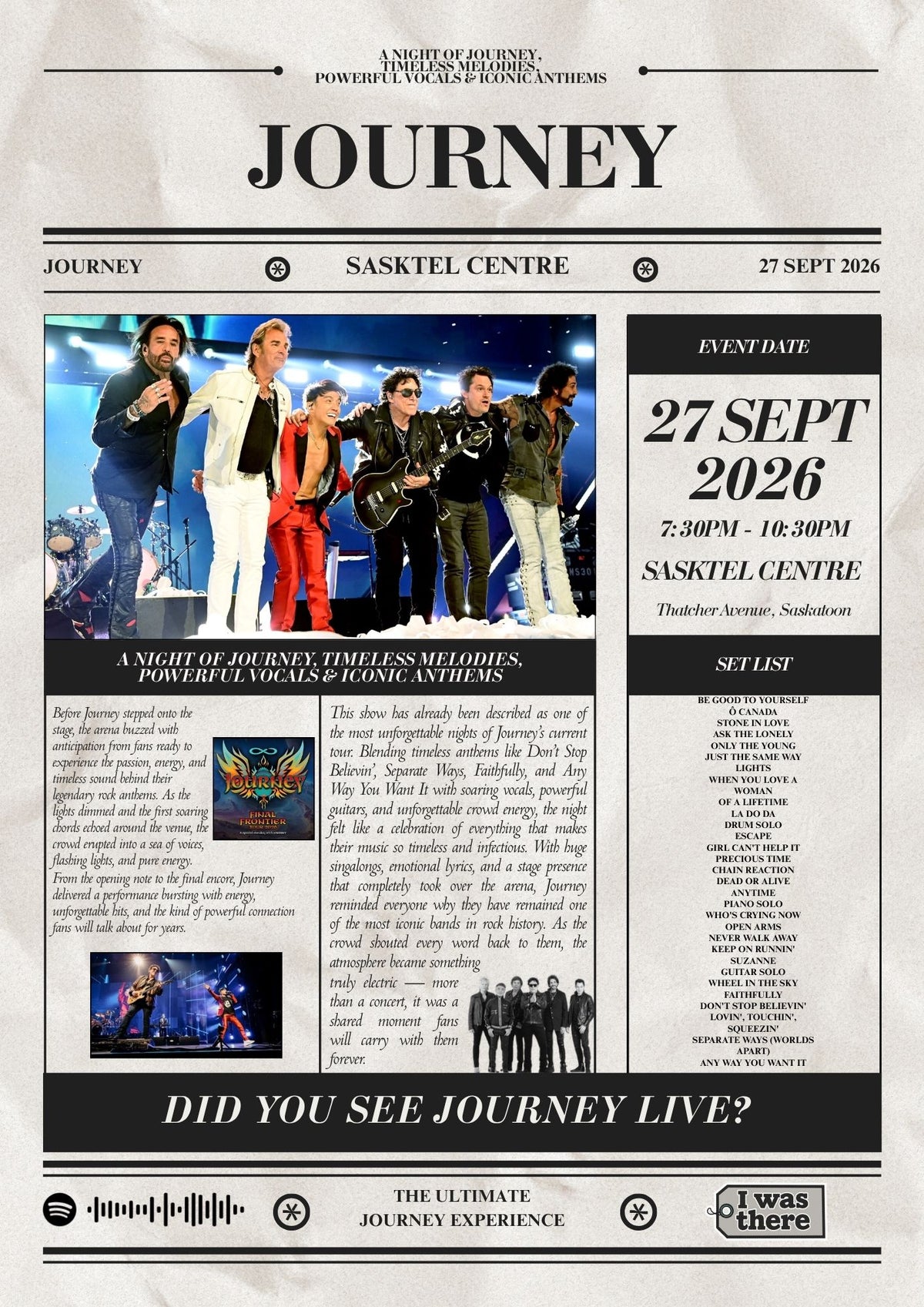 Journey - Personalised Newspaper Style Concert Poster (USA Tour)