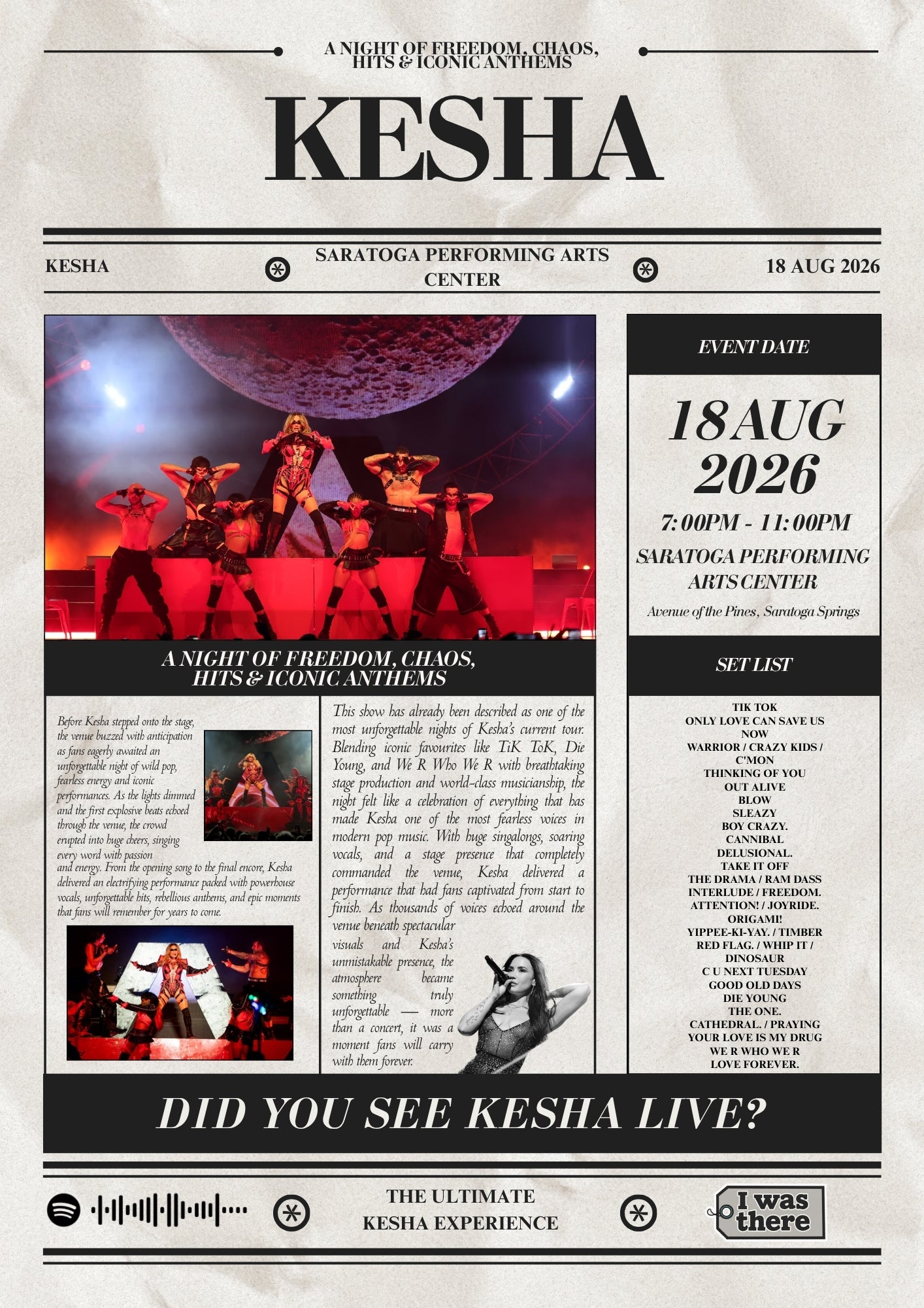 Kesha - Personalised Newspaper Style Concert Poster (USA Tour)