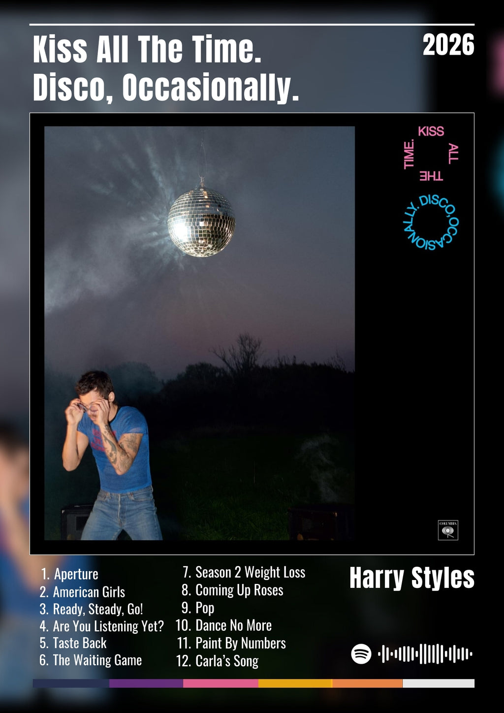 Kiss All The Time. Disco Occasionally - Harry Styles Album Poster - USA