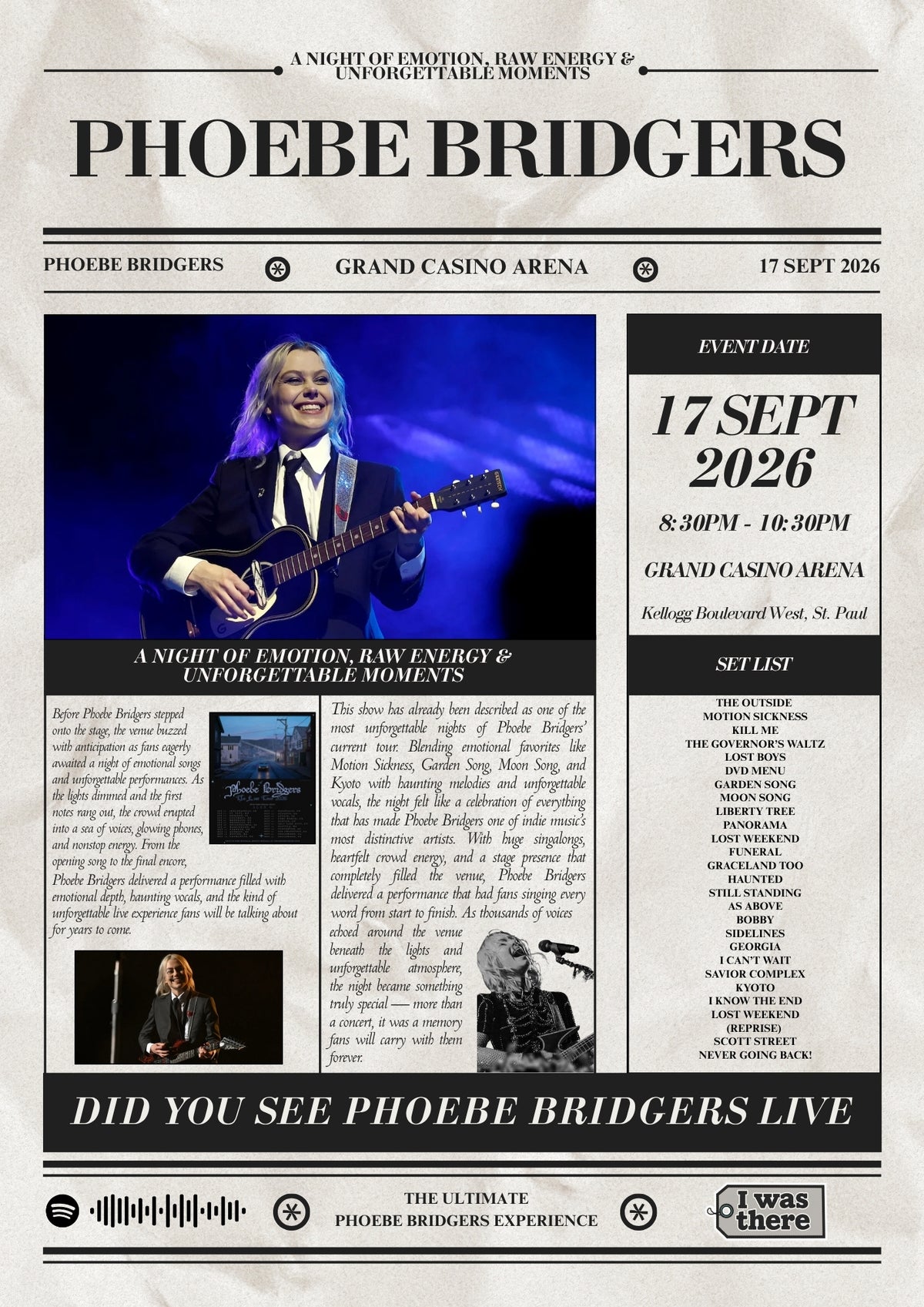 Phoebe Bridgers - Personalised Newspaper Style Concert Poster (USA Tour)