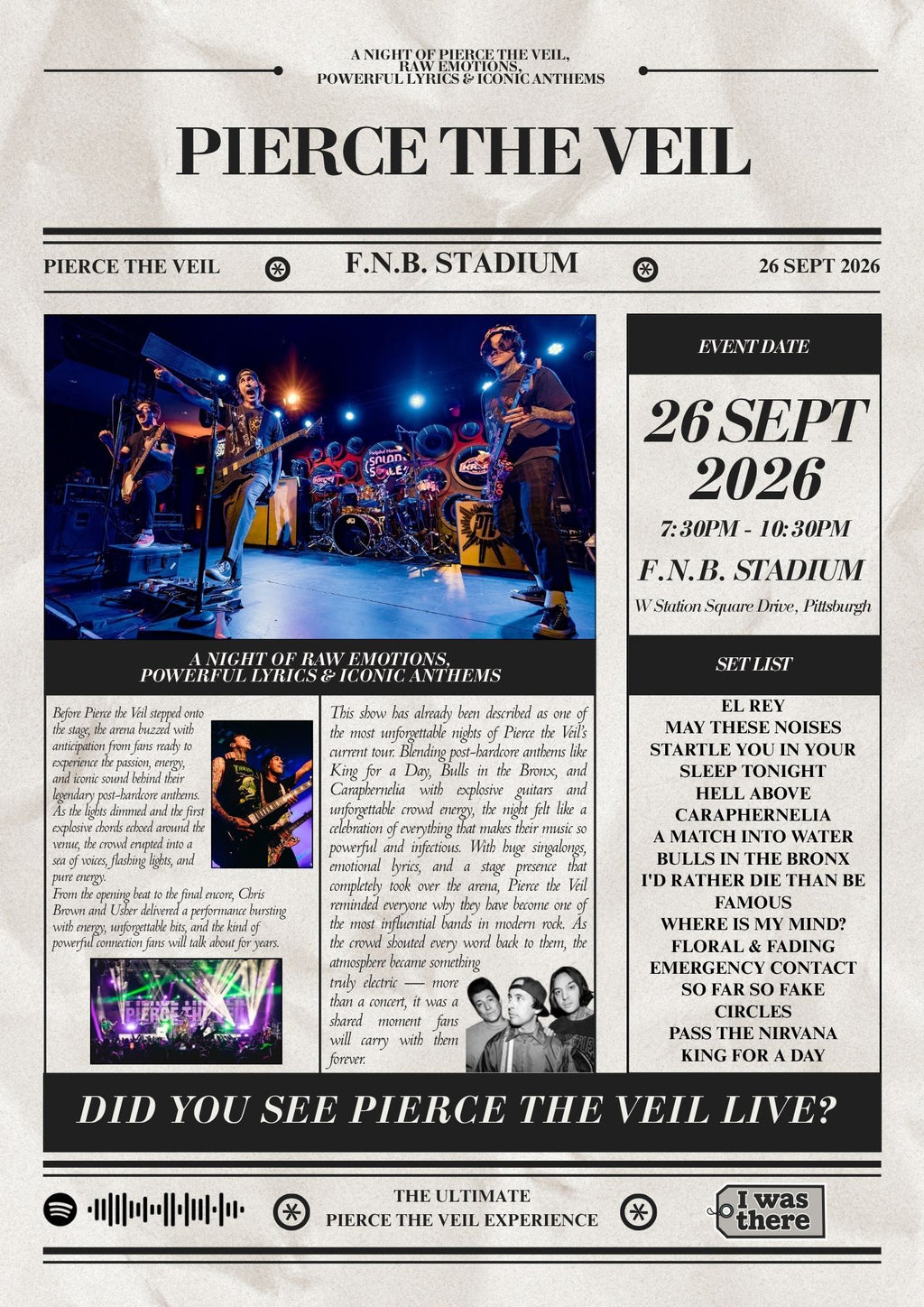Pierce The Veil - Personalised Newspaper Style Concert Poster (USA Tour)