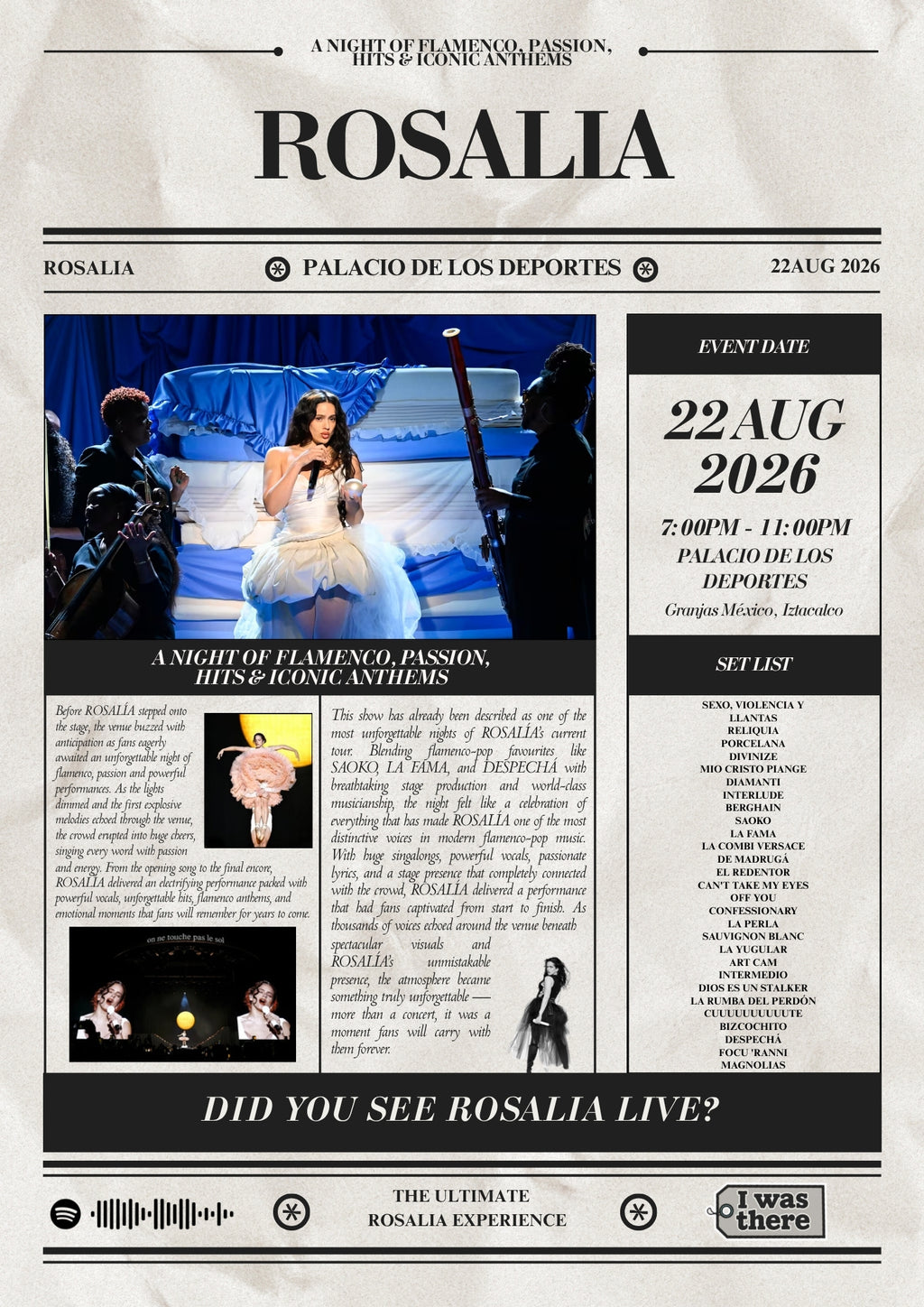 Rosalia - Personalised Newspaper Style Concert Poster (USA Tour)