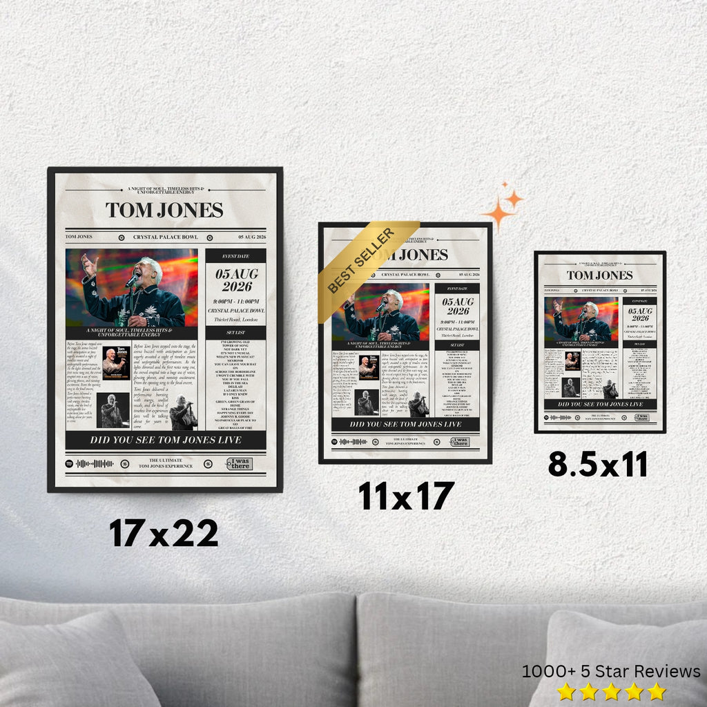 Tom Jones - Personalised Newspaper Style Concert Poster (USA Tour)
