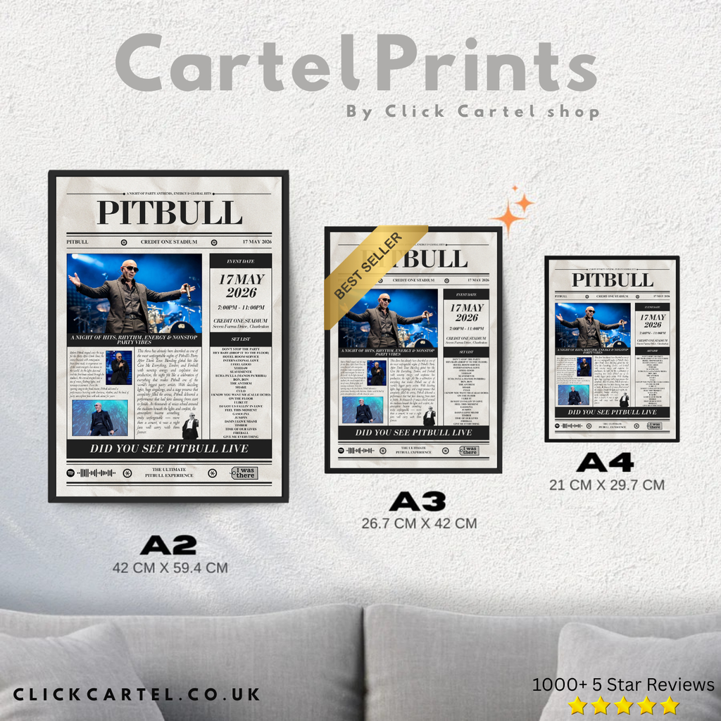 Pitbull - Personalised Newspaper Style Concert Poster (USA Tour)