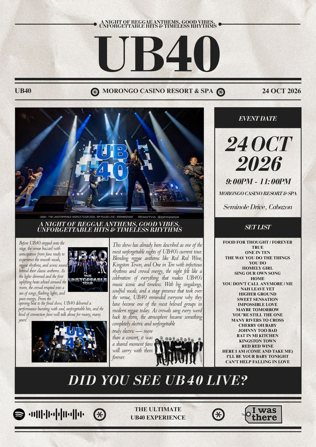 UB40 - Personalised Newspaper Style Concert Poster (USA Tour)